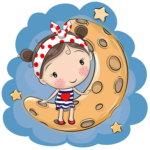 istock Cartoon girl is sitting on the moon 2237296624