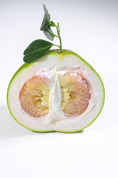 istock A Vertically Halved Pomelo with Leaves on a White Background 2237299225