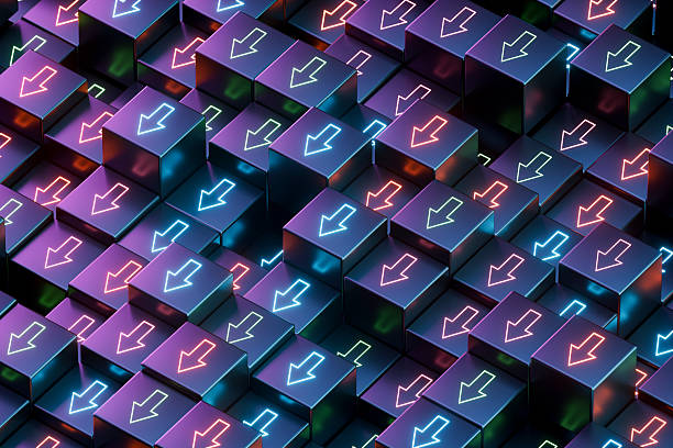 istock Arrows Moving Down on Black Block Shapes 2237313230
