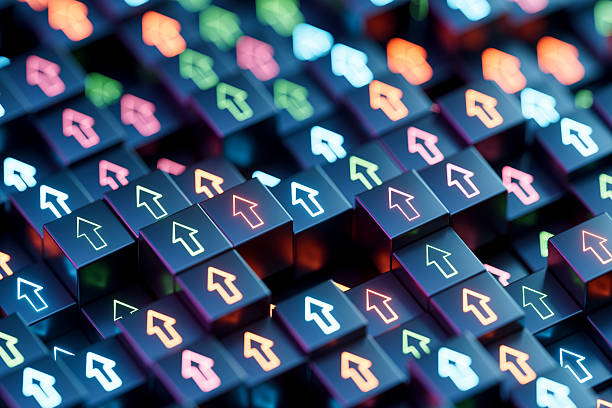 istock Arrows Moving Up on Black Block Shapes 2237313303
