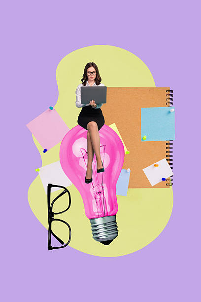 istock Collage showing business multitasking with woman on light bulb laptop notes glasses symbolizing work process 2237326439