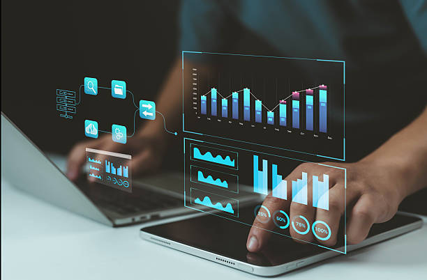 istock Businessman analyzing big data with digital dashboard on laptop and tablet, showing charts, graphs, and analytics for business intelligence and technology solutions technology office 2237330041