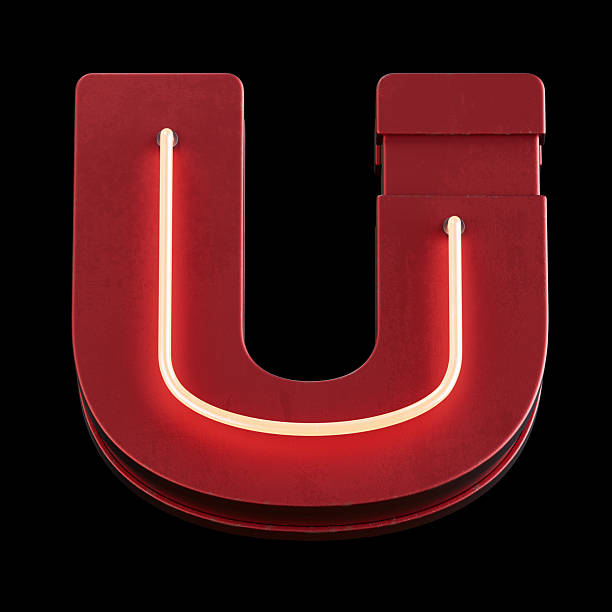 Bright Neon Font with fluorescent tubes.Metallic futuristic  cyberpunk Alphabet. 3d Rendering Isolated on black Background.