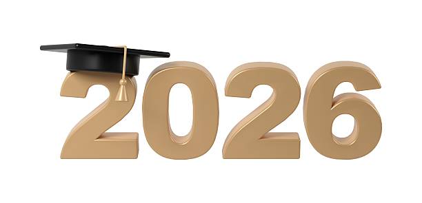 istock Academic achievement symbolized by graduation cap resting on golden 2026 education numerals, representing scholarly white background against milestone 2237332017