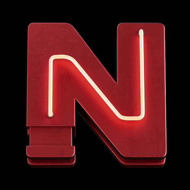 Bright Neon Font with fluorescent tubes.Metallic futuristic  cyberpunk Alphabet. 3d Rendering Isolated on black Background.
