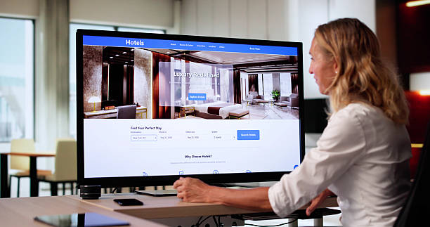 istock Woman Booking Discount Hotel Online Using Laptop Device 2237337952