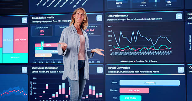 istock Innovative Marketing Conference: Woman Speaker Presents Advanced Technology 2237340692