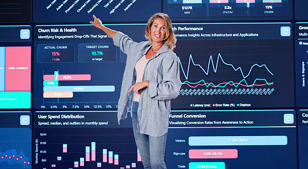istock Innovative Marketing Conference: Woman Speaker Presents Advanced Technology 2237340756
