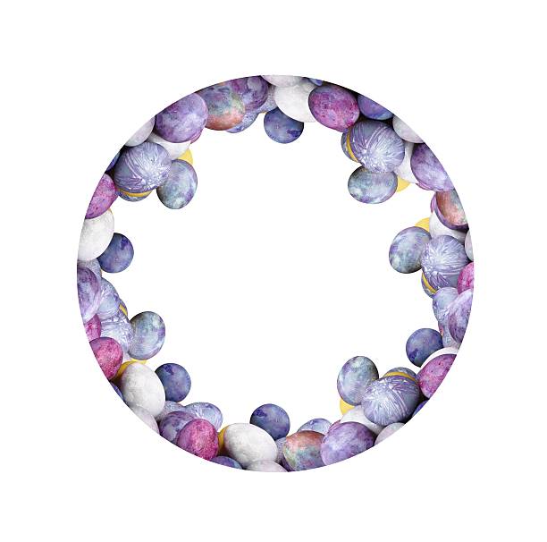 Easter eggs in a circle. Cosmic theme. Pastel colors, blue dominance, minimalist egg decoration