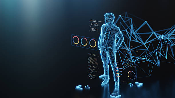 istock Digital Wireframe of a Human Figure with Futuristic Geometry 2237345913