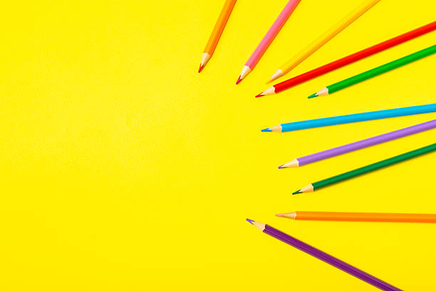 istock Colored pencils on a bright colored background. Equipment for coloring. Stationery for creativity.Back to school. Flatlay. Children's Creativity and Education. Rainbow.Space for text. Copy space. 2237355676
