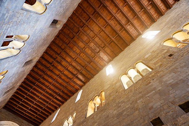 Interior of St. George Basilica with wooden ceiling.