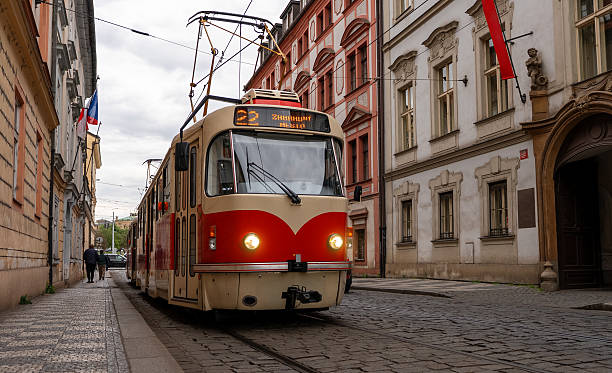 istock Red Tram 22 on Cobblestone Street in Prague. 2237358110