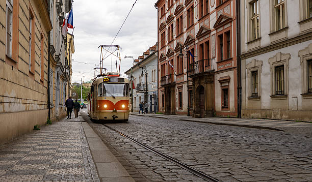 istock Red Tram 22 on Cobblestone Street in Prague. 2237358113