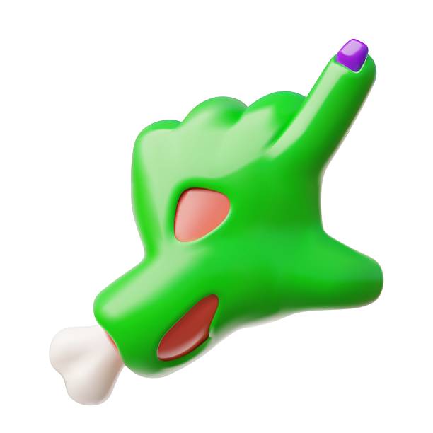 istock Creepy zombie green hand gesture 3D vector, dead rotting flesh and bone, corpse arm with thumb and index finger extended 2237369168