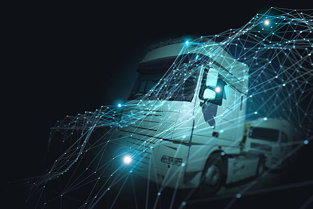istock Abstract design background Trucks and transport tracking.Highway and delivering. 2237398750