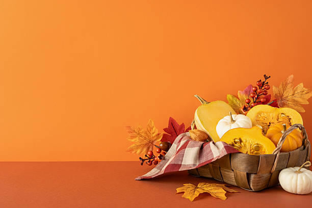 istock Side view of a festive display with squash, pumpkins, and gourds emphasizing Thanksgiving harvest 2237400379