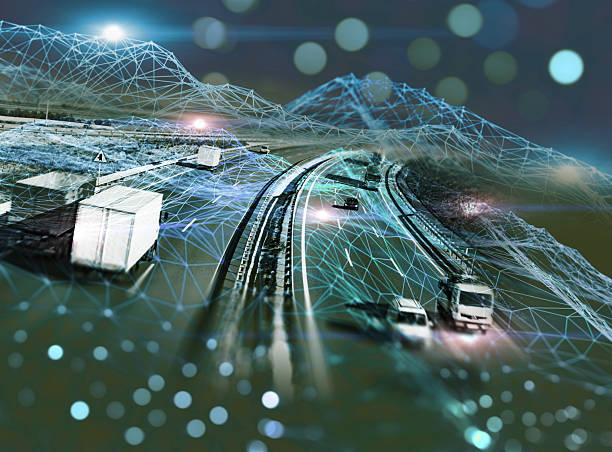 istock Abstract design background Trucks and transport tracking.Highway and delivering. 2237406525