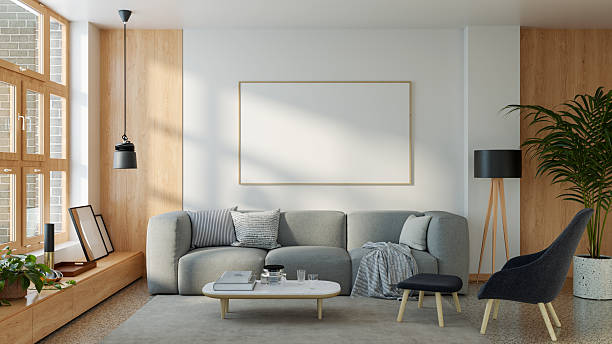 istock Large luxury modern bright interiors Living room mockup illustration 3D rendering image 2237427346