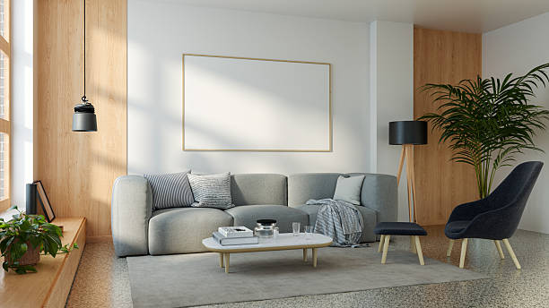 istock Large luxury modern bright interiors Living room mockup illustration 3D rendering image 2237427375