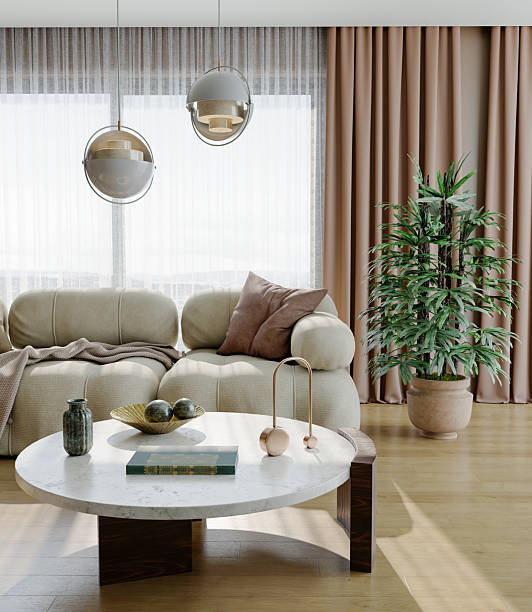 istock Large luxury modern bright interiors Living room mockup illustration 3D rendering image 2237427379