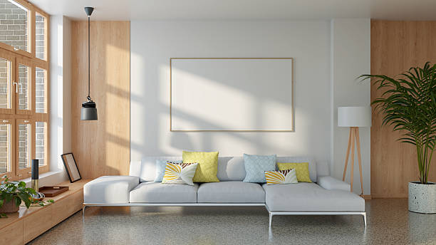 istock Large luxury modern bright interiors Living room mockup illustration 3D rendering image 2237427444