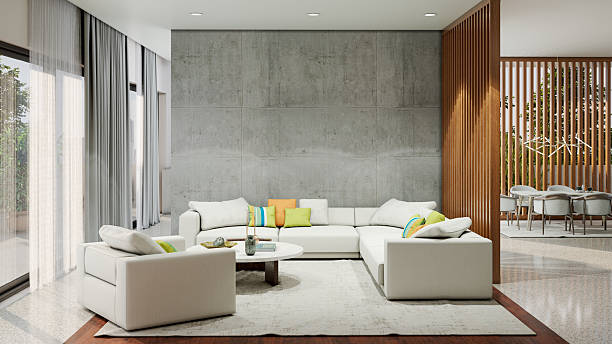 istock Large luxury modern bright interiors Living room mockup illustration 3D rendering image 2237427616