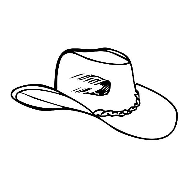Hand drawn western vector doodles. Line art illustrations with wild west atmosphere, cowboy and cowgirl hat