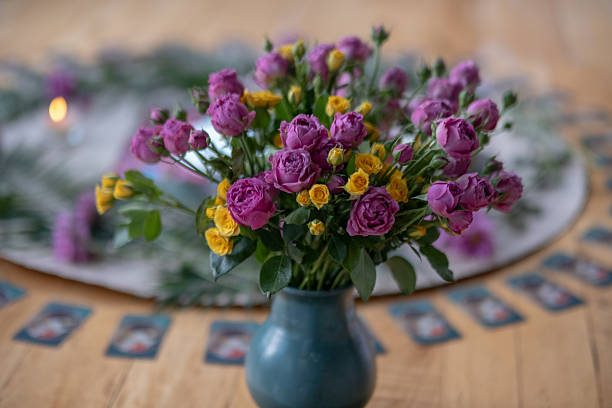 vase decorating a flower altar during a spiritual ceremony