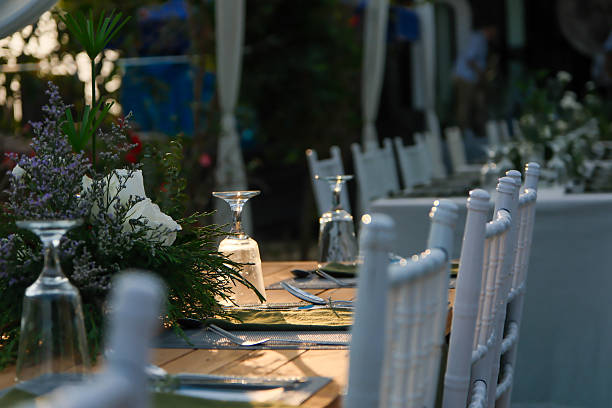 istock wedding reception dinner table suit at the garden in sunshine before event start 2237441794