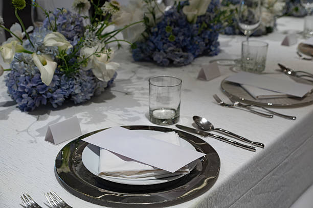 istock wedding reception dinner table suit set up with decoration flower before evening event start 2237441861