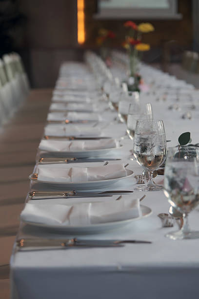 istock wedding reception dinner table suit set up with decoration flower before evening event start 2237441868