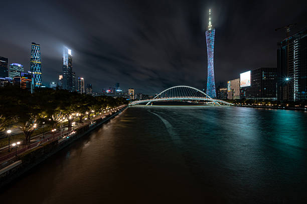 Haixin Bridge and Guangzhou Tower night view