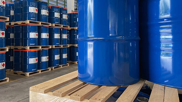 istock Chemical storage tank placed on wooden pallet inside warehouse awaiting shipment, 2237445568