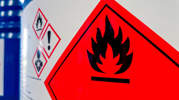 istock Flammable icon label on chemical storage tank indicating fire hazard, symbolizing safety, warning, awareness, 2237445571