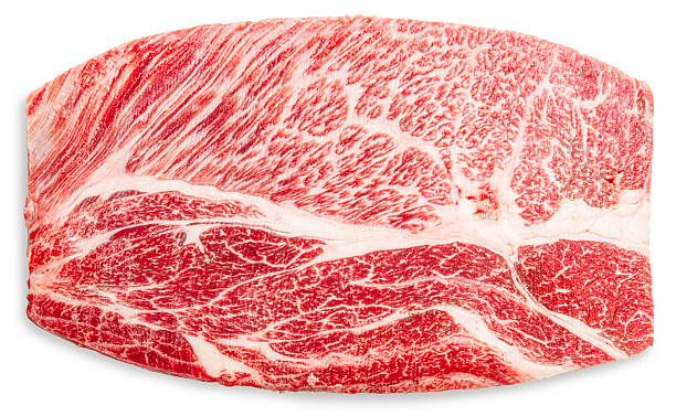 Raw premium Wagyu beef steak isolated on white background with clipping path high-quality meat cut for gourmet cooking and fine dining.