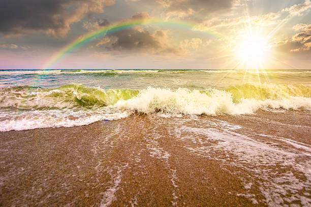 istock sea tide before storm at sunset 2237464356