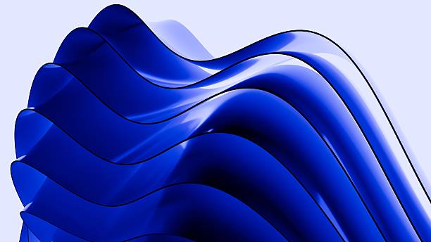 istock Abstract wavy curved 3d render. Blue soft layers of plastic with lines, folds, ruffles. Modern wallpaper, texture pattern. 2237464597
