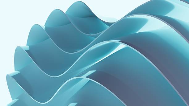 istock Abstract wavy curved 3d render. Blue soft layers of plastic with lines, folds, ruffles. Modern wallpaper, texture pattern. 2237464607
