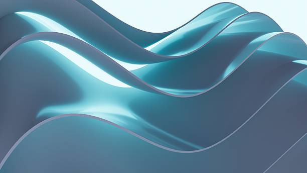 istock Abstract wavy curved 3d render. Blue soft layers of plastic with lines, folds, ruffles. Modern wallpaper, texture pattern. 2237464614