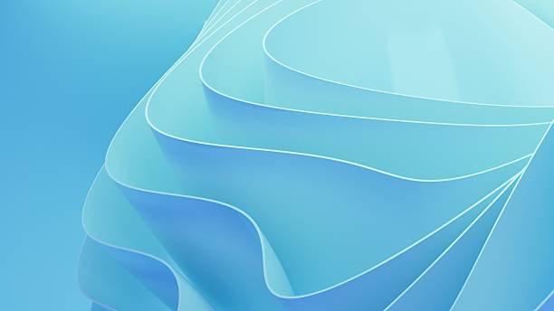 istock Abstract wavy curved 3d render. Blue soft layers of plastic with lines, folds, ruffles. Modern wallpaper, texture pattern. 2237464633