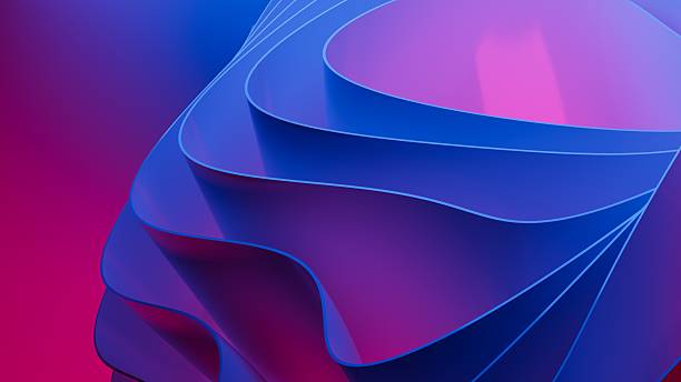 istock Abstract wavy curved 3d render. Blue red soft layers of plastic with lines, folds, ruffles. Modern wallpaper, texture pattern. 3D Illustration 2237464891