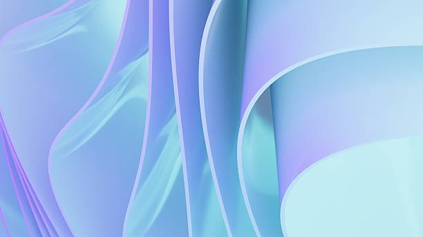 istock Abstract wavy curved 3d render. Blue pink soft layers of plastic with lines, folds, ruffles. Modern wallpaper, texture pattern. 2237464926