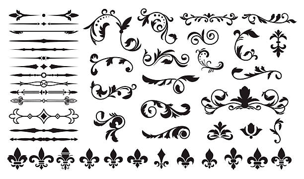 Flourishing decorative elements for retro design. Ornaments in the form of patterns, swirls, and flourishes. Vintage borders, frames, and patterns for invitations and certificates. A vector set.