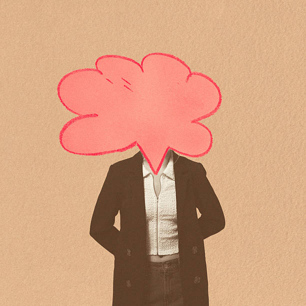 istock Woman body silhouette covered her face with pink text cloud 2237467391