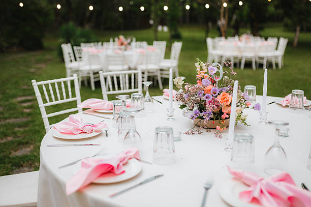 istock Wedding table with fresh flowers decoration. Forest / garden wedding 2237476135