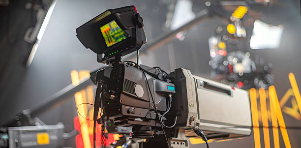 istock a television camera with a large zoom lens in a studio 2237477995