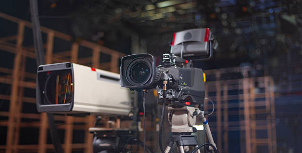 istock a television camera with a large zoom lens in a studio 2237478015