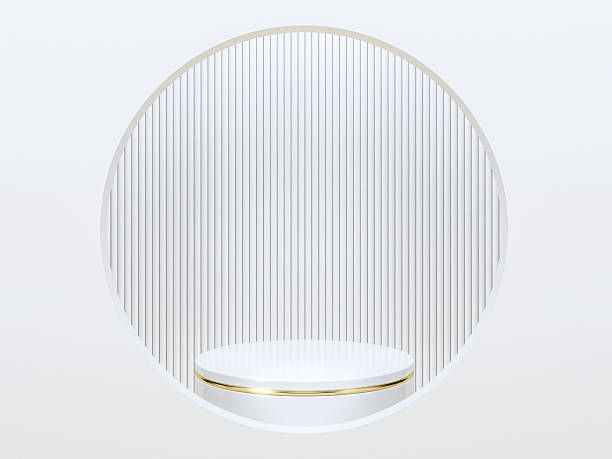istock Circular White Podium with Vertical Silver Line Background in Minimalist Style. 3d rendering 2237479447