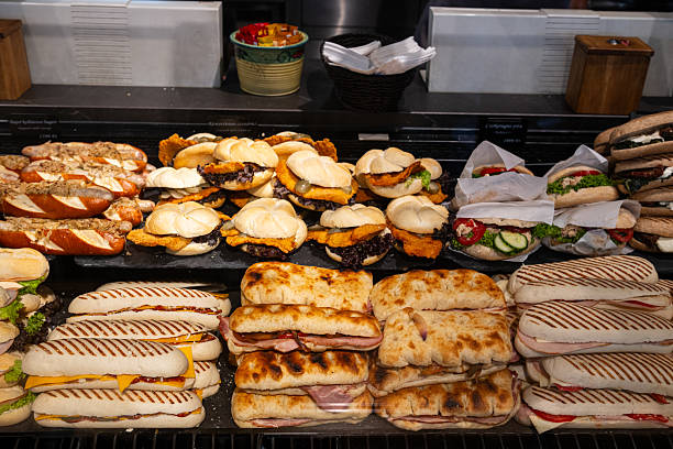 istock Various sandwiches on a bakery shelf. Delicious and healthy brea 2237484770